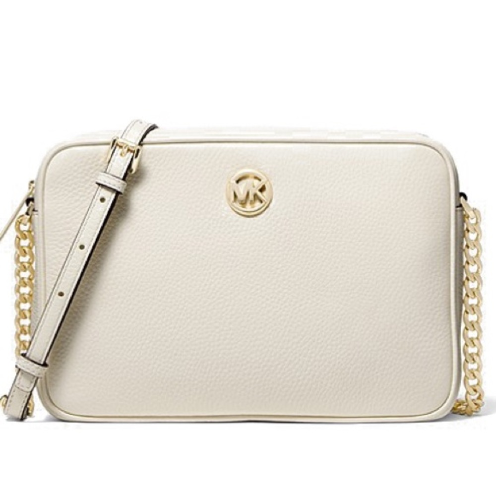 MICHAEL KORS Fulton cross body purse in optic white with gold hardware